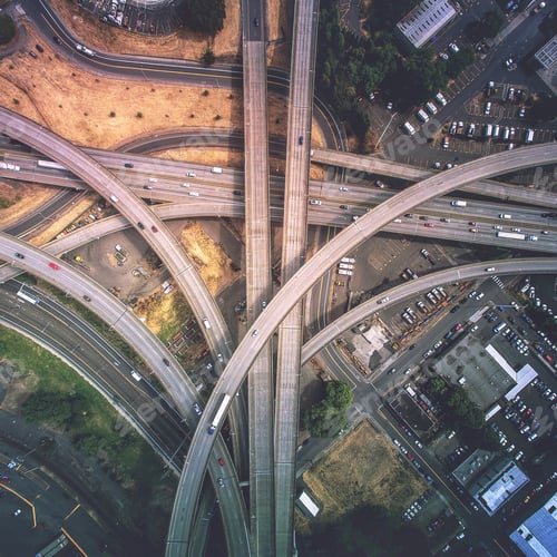 Preview: Intersecting roads from above looking straight down using a drone in Portland Oregon