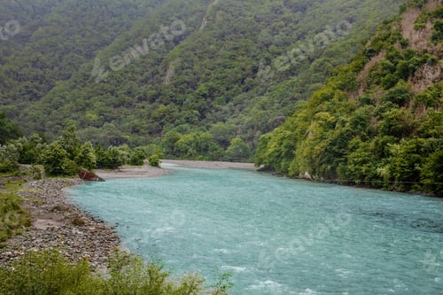 Preview: Beautiful mountain rivers of bright blue color in the mountains of Abkhazia