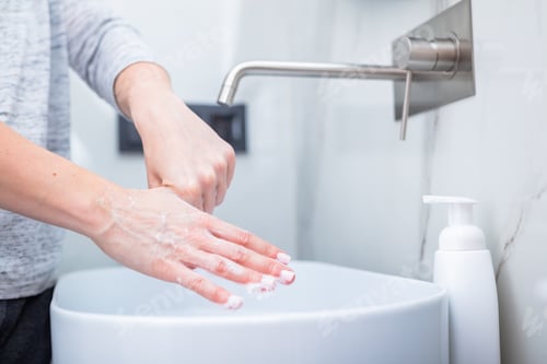 Preview: Woman washing hands with foam soap. Hygiene, preventing coronavirus