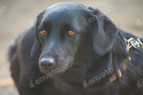Preview: portrait of a black mongrel dog with expressive eyes