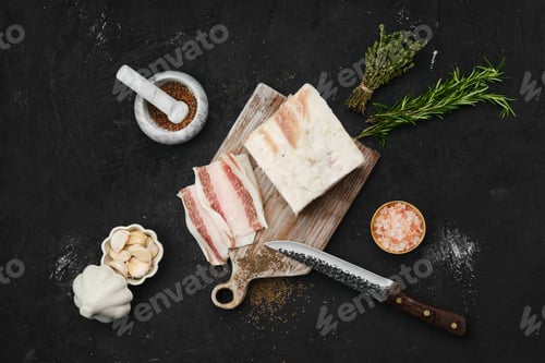 Preview: Overhead view of salted pork belly lard