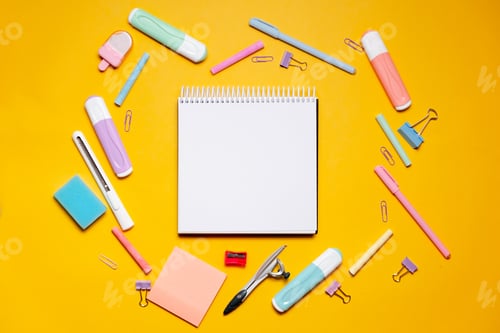 Preview: Zoom educational background. Pen, Pencil, Pencils, Eraser, Paper Clip, School Supplies.