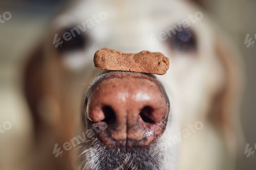 Preview: Dog balancing treat on his snout