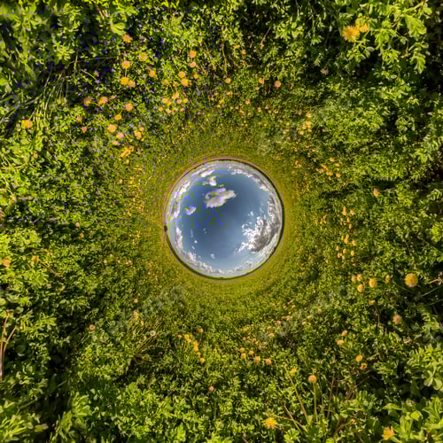 Preview: blue hole sphere little planet inside green grass round frame background