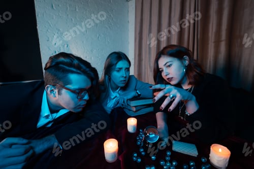 Preview: Group of people and woman fortune teller with crystal ball