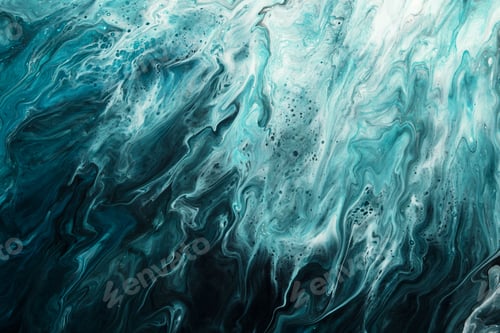 Preview: Fluid Art. Liquid green, white and black abstract paint drips and wave. Marble effect background