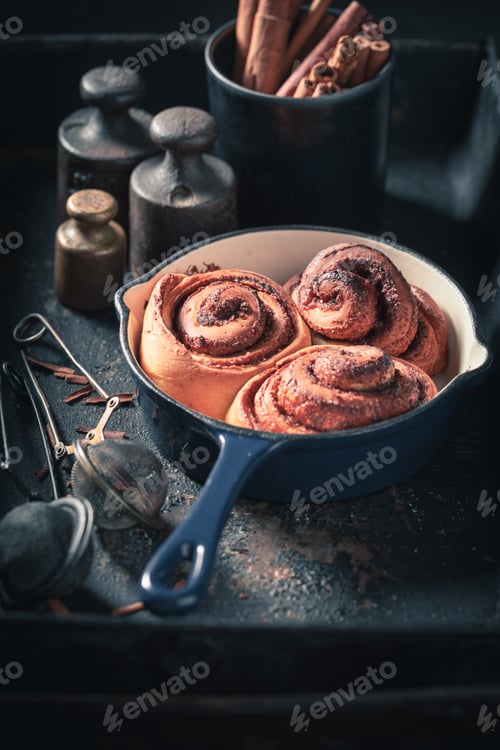 Preview: Sweet cinnamon rolls as swedish dessert. Scandinavian dessert.