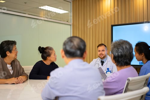 Preview: Senior people are meeting with doctor.