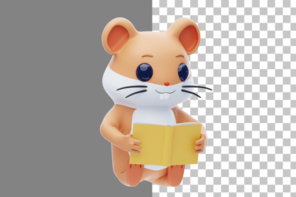 Preview: Hamster Character Reading a Book 3D Illustration