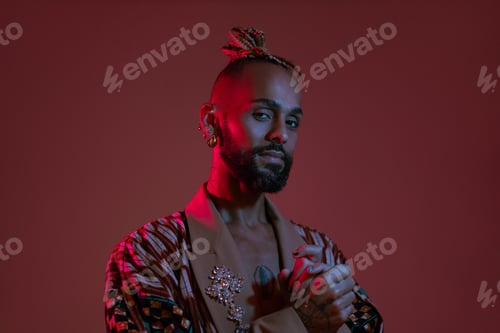 Preview: Black man in neon studio light