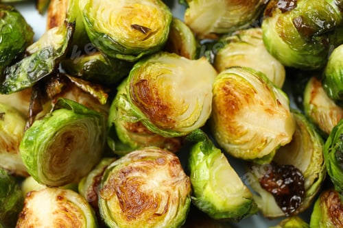 Preview: Fried brussels sprout texture background, close up