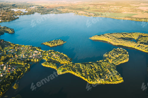 Preview: Lyepyel, Lepel Lake, Beloozerny District, Vitebsk Region. Aerial View Of Lyepyel Cityscape Skyline