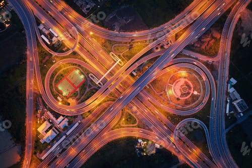 Preview: Aerial view of highway junctions. Bridge roads shape in structure. Top view. Urban city