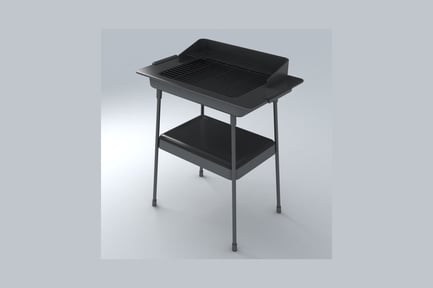 Visualização: Grelha retangular com suporte e prateleira de armazenamento