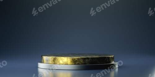 Preview: Black and gold marble cylinder shape of product display, Podium, Pedestal, Stand, 3D Rendering