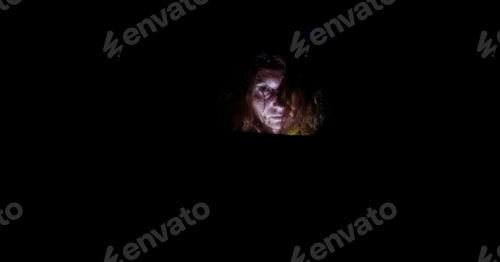 Preview: scary woman behind window at night Halloween horror background