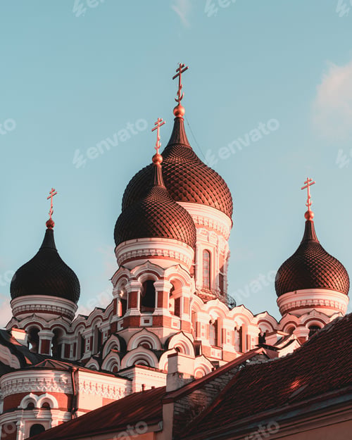 Preview: Domes of the Alexander Nevsky cathedral of Tallinn against the sky in Estonia