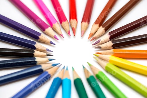 Preview: Group of color pencils on white background