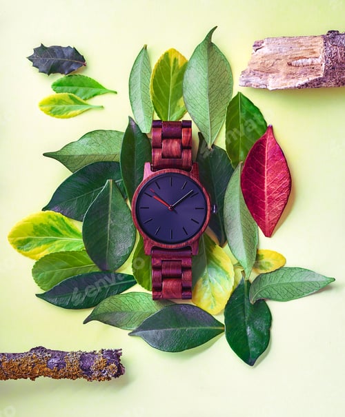 Preview: Wrist watch on top of leaves on a table