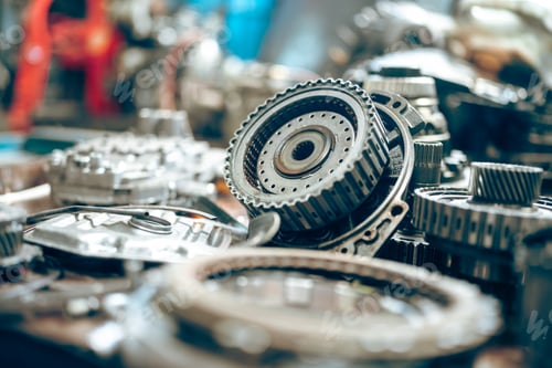 Preview: Steampunk texture, background with mechanical parts, gear wheels Stylized of a steampunk mechanical