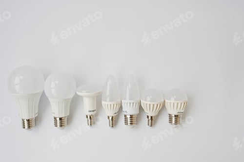 Preview: Set of row LED bulbs isolated on white background.