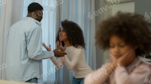 Preview: African American family problem quarrel conflict arguing parents angry man father male husband argue