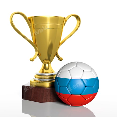 Preview: Golden trophy and ball with flag of Russia isolated