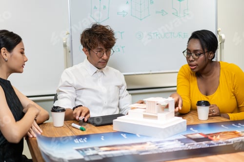 Preview: Group of diversity architect designer discuss and critic architecture design project