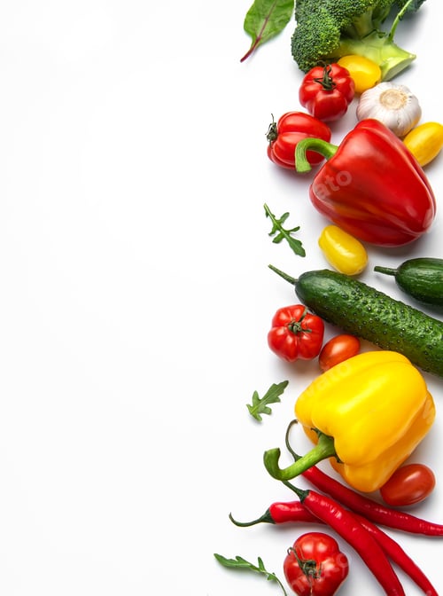 Preview: Fresh organic vegetables on white background with copy space