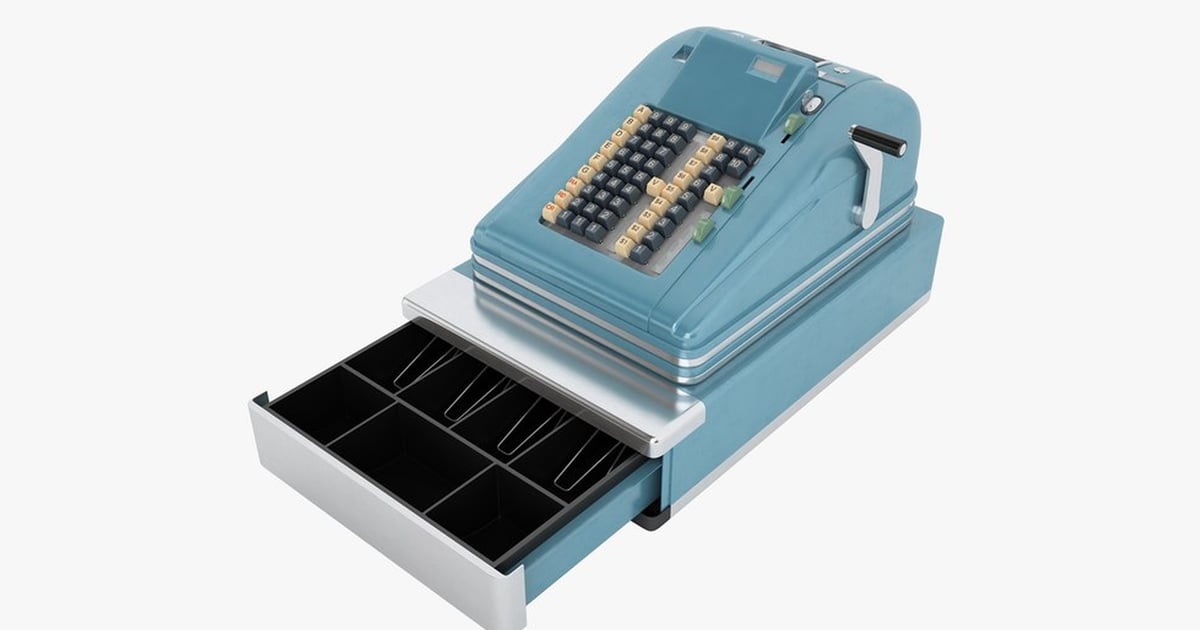 Classic Blue Cash Register with Detailed Keypad 3D, Incl. business ...