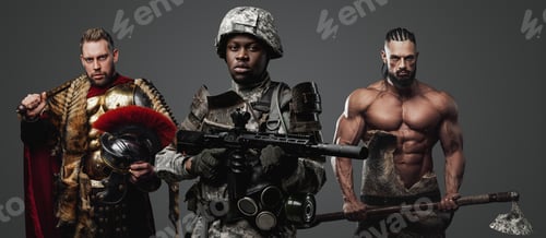 Preview: Black soldier with barbaric viking and greek warlord