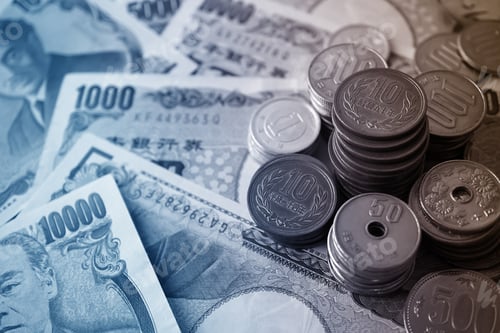 Preview: Yen Notes And Yen Coins For Money Concept Background