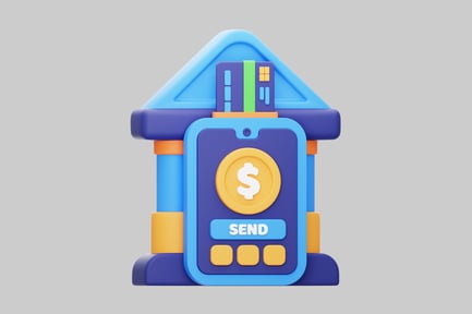 Visualização: Telefone celular com ícone da casa e cartões de crédito