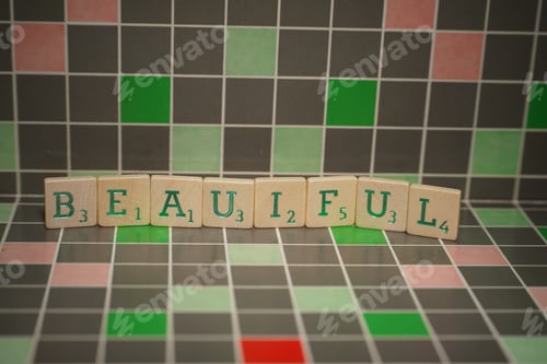 Preview: Tile with green beautiful text on a blocked background