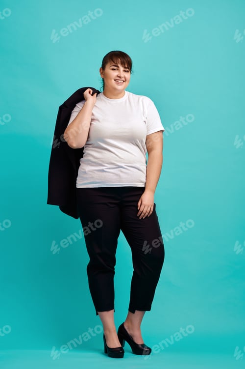 Preview: Overweight woman in suit, body positive