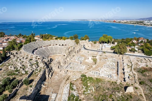 Preview: Aerial view of ancient Side town, Antalya Province, Turkey