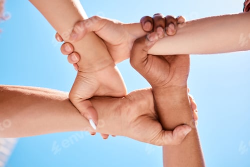 Preview: Wrist hands, team and community support diversity people, protest group and human rights freedom on