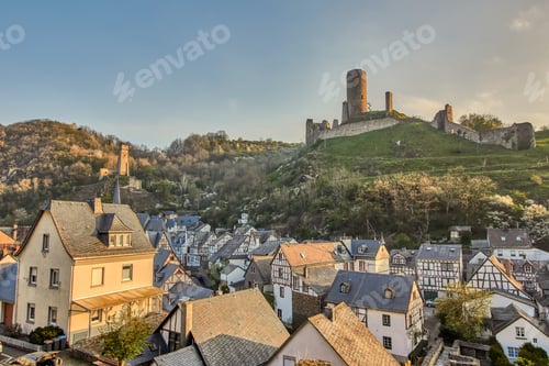 Preview: Lowenburg and Philippsburg castles on the hill in a little town called Monreal in Eifel, Germany