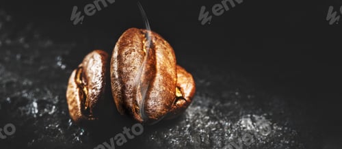 Preview: Roasted coffee beans with aromatic smoke on a dark background.