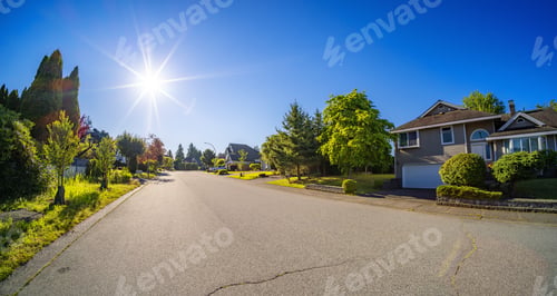 Preview: Residential Homes in a suburban city street sunny morning. Surrey, Vancouver, BC, Canada