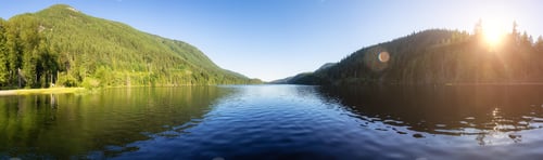 Preview: Panoramic View of Buntzen Lake surrounded by Canadian Mountain Landscape