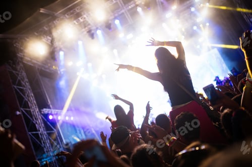 Preview: Portrait of happy crowd enjoying at music festival