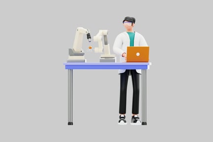 Preview: Cartoon scientist with robotic arms