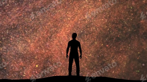 Preview: The man stands on small shimmering particles background.