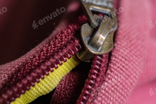 Preview: the macro shot of a color zipper on a color textile accessories, locking and unlock