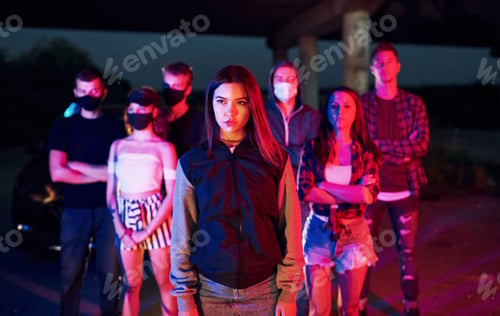Preview: Group of protesting young people that standing together