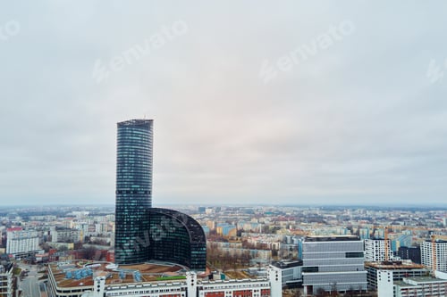 Preview: Wroclaw cityscape with Sky Tower in cloudy day