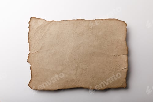 Preview: top view of old parchment sheet lying on white background