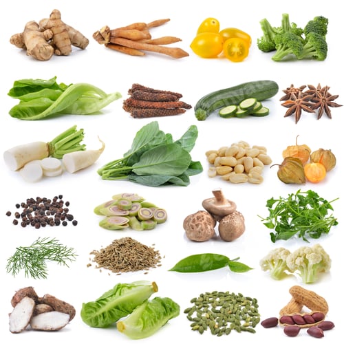 Preview: set of vegetable and spices isolated on white background