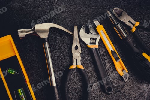 Preview: Tools for master builder on a black background